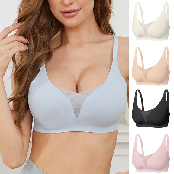Byworldtasic Deep V Jelly Bras for Women Push Up Wireless Bralettes Low Cut Sexy Seamless Padded Comfy Bra