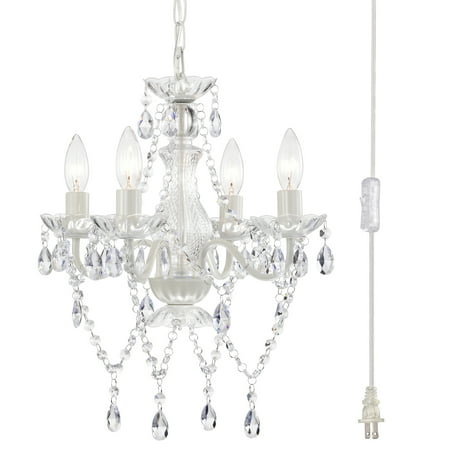 

White Chandelier Plug in Chandelier Crystals Chandeliers 4-Light Small Chandelier for Girls Bedroom
