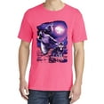 thumbnail image 2 of Wild Bobby, Fantasy Wolf Howling at The Full Moon, Animal Lover, Garment-Dyed Washed Look Short Sleeve T-Shirt, Neon Pink, Large, 2 of 3