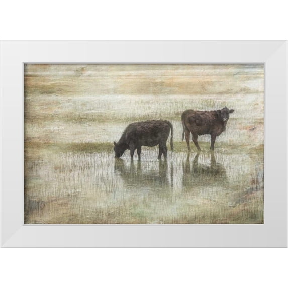 Murdock, Ramona 24x17 White Modern Wood Framed Museum Art Print Titled - Grazin in the Pond