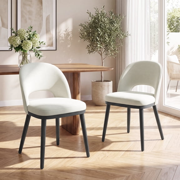 EOP Upholstered Dining Chairs Set of 2, Modern Fabric Dining Side Chairs with Solid Wood Legs, Comfortable Seating for Kitchen, Dining Room, Beige
