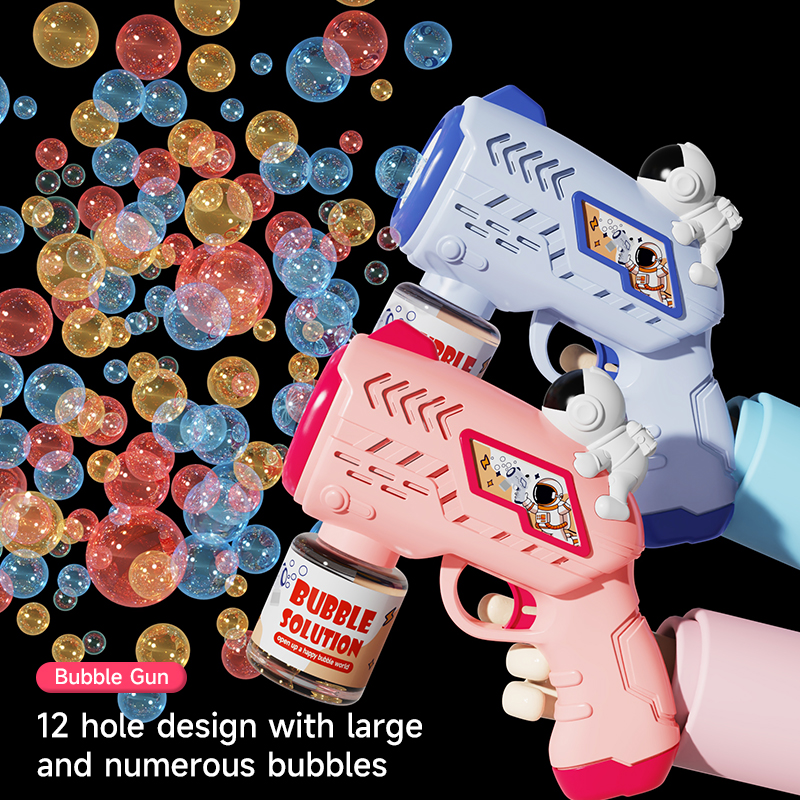 1Pc Blue Kids’ Electric Space-Themed Bubble Blower (12-Hole Design & Built-In Lights) – Leak-Proof Toy for Kids, Batteries & Bubble Solution Not Included