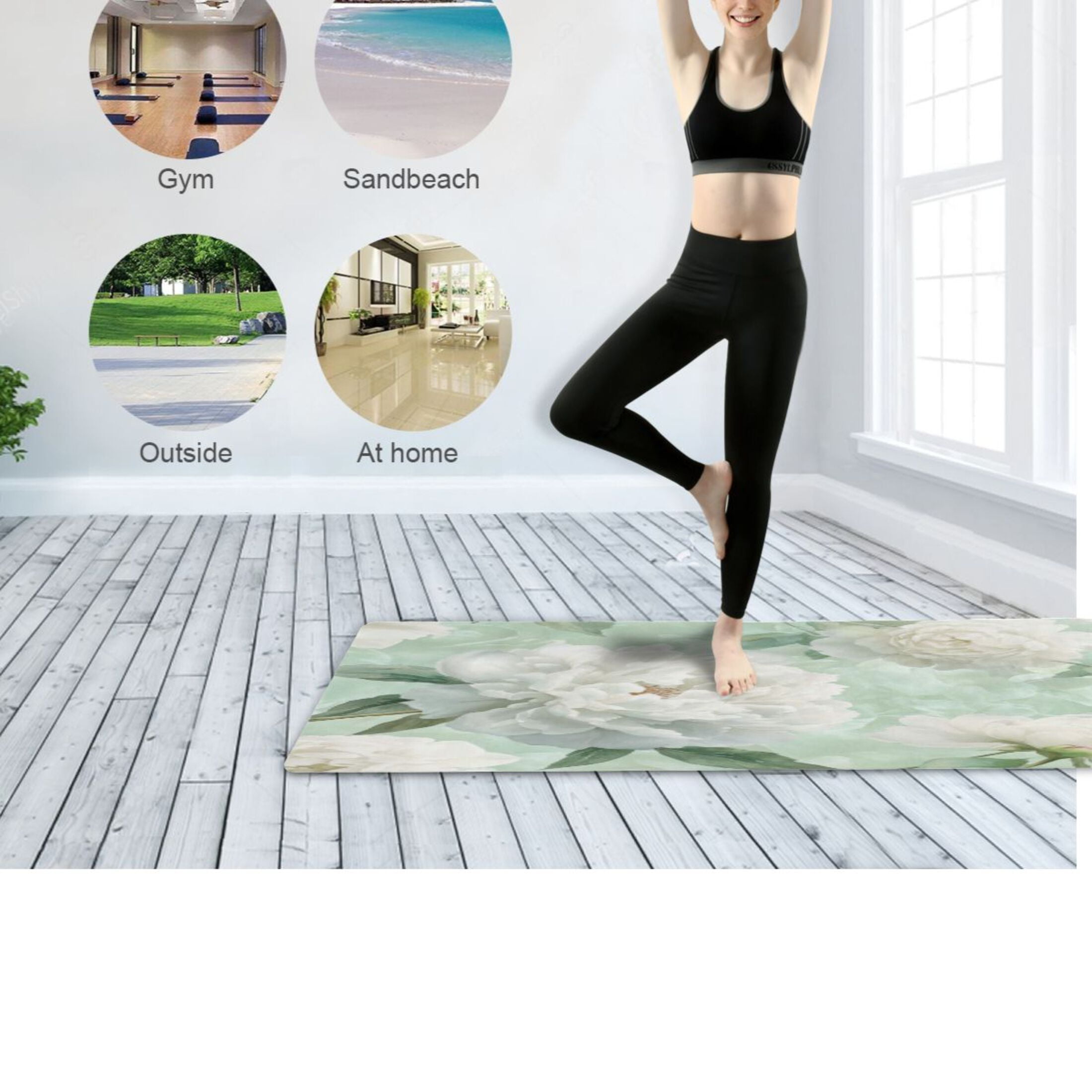 BZSMCE Yoga Mat Women Fitness Mat Peonies with Gentle Foliage Pattern