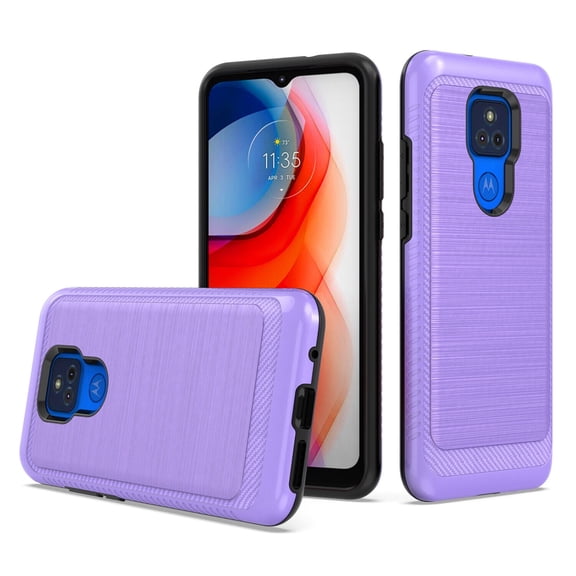 For Motorola Moto G Play XT2093DL 2021 Brushed Hybrid Phone Cover Case Tempered Glass - Lining Purple