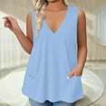 thumbnail image 2 of Mlqidk Plus Size Tank Tshirts for Women Summer Tunic Tops for Women Plus Size Deep V Neck Sleeveless Plus Top Print Dressy Casual Blouses Loose Fit Womens Clothing Sky Blue 3XL, 2 of 5