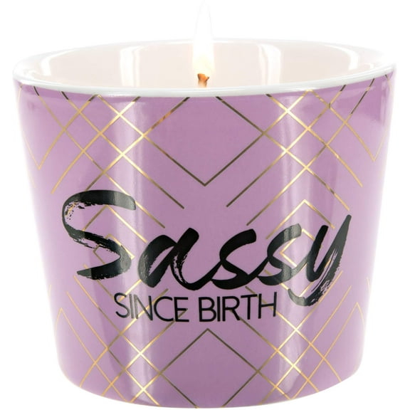 Pavilion Gift Company Sassy Since Birth - Purple & Gold 8oz Tranquility Funny Single Wick Candle in Ceramic Vessel, Purple