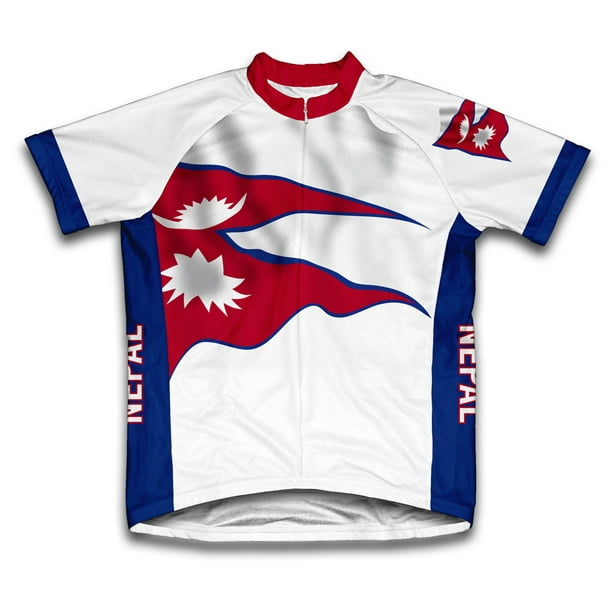 ScudoPro Nepal Flag Short Sleeve Cycling Jersey for Men Size L