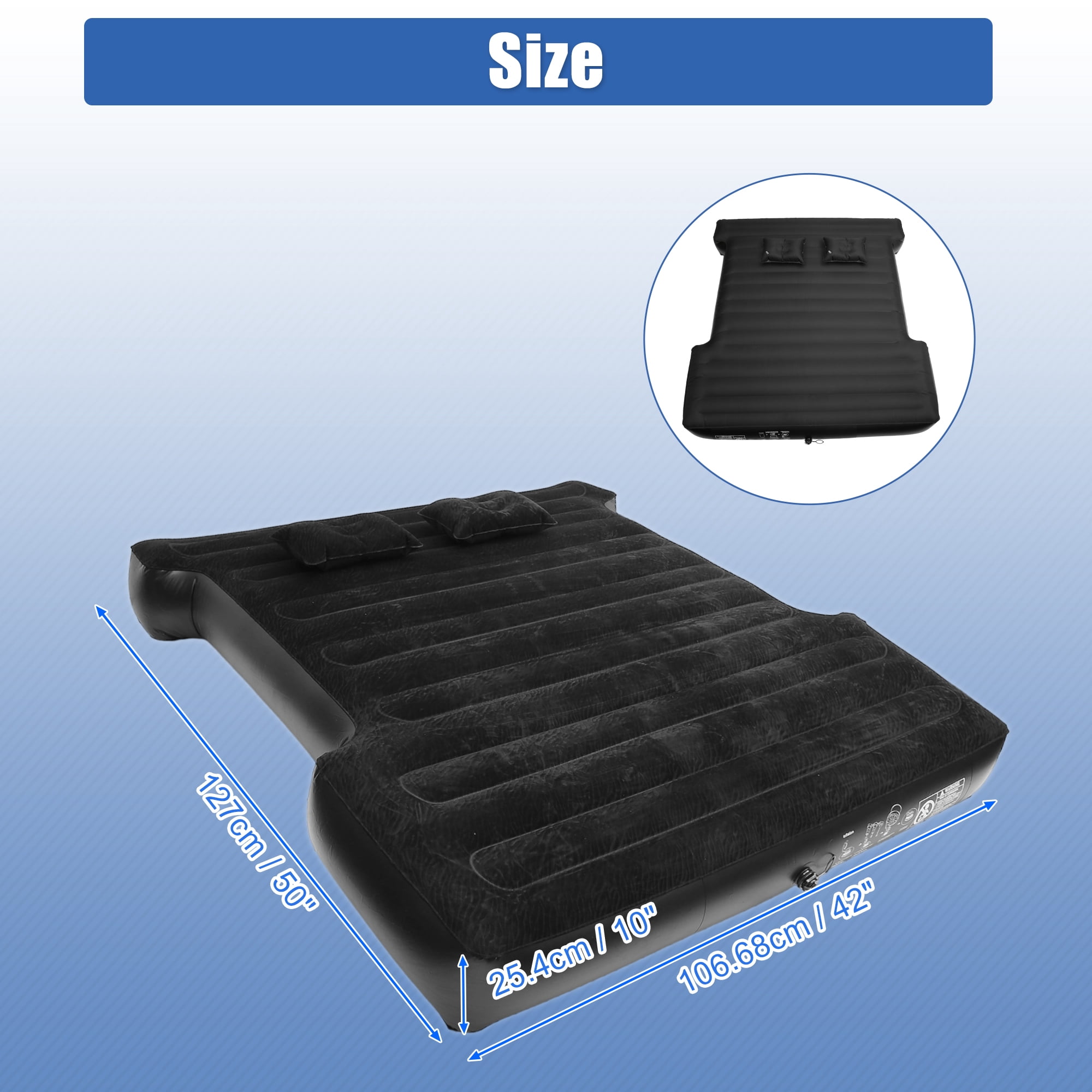 Unique Bargains Universal Inflatable Car 5.5-5.8ft Truck Bed Air Mattress for Full-Size Trucks Black