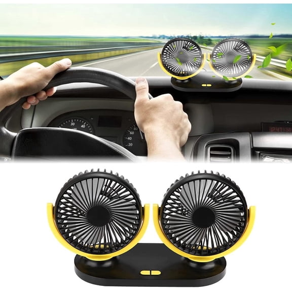 12V Dual-Head Car Fan, 360° Rotating USB Air Circulation Car Fans with 3 Adjustable Speeds, Powerful Airflow, Adjustable Angle, Portable Cooling Fan for Car, Truck, SUV, RV, Cart
