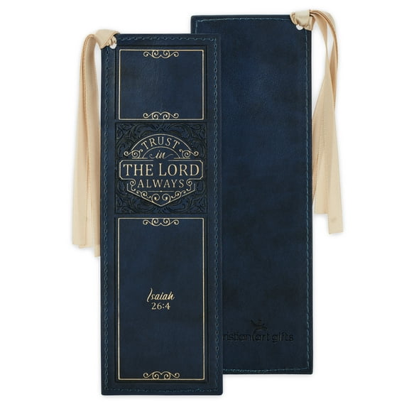 Christian Art Gifts Faux Leather Bookmark Trust in The Lord Isaiah 26:4 Bible Verse, Navy