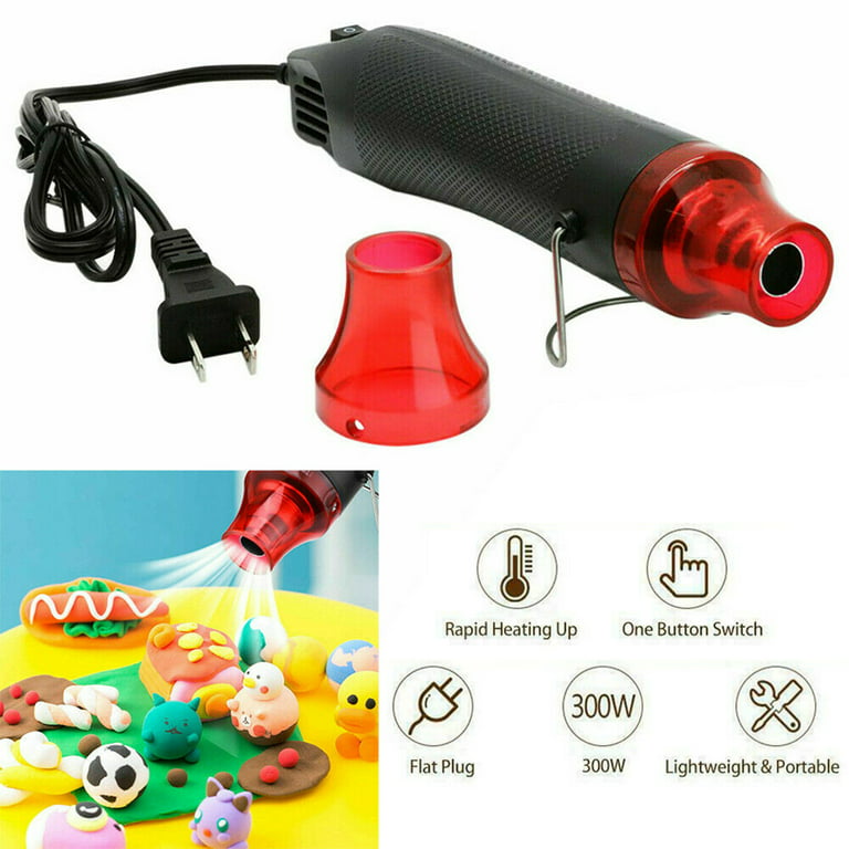 Mini Heat Gun Tool, Electric 300W Heating Nozzle Portable Hot Air Gun with Reflector Nozzle and Heat Shrink Tubing for Epoxy Resin, Crafts, Embossing