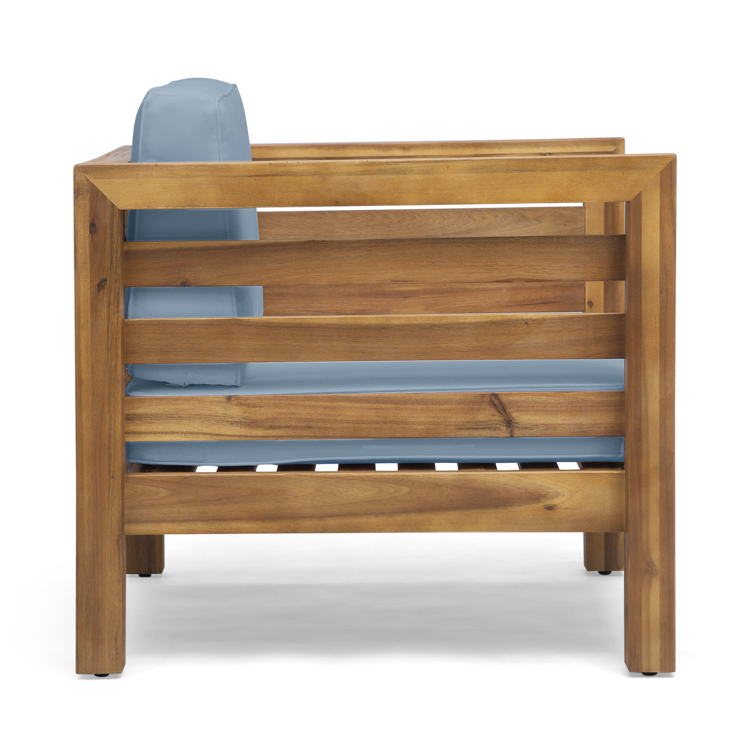 Noble House Oana Wood Outdoor Acacia Club Chair, Teak / Blue Set of 2