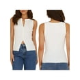 thumbnail image 2 of Gupgi Women Ribbed Tank Tops Slim Vest Solid Color Button Down Round Neck Sleeveless Shirt Top, 2 of 9