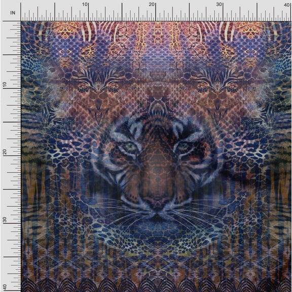 Soimoi Crepe Silk Fabric Tiger Face Panel Print Fabric by Yard 42 Inch Wide