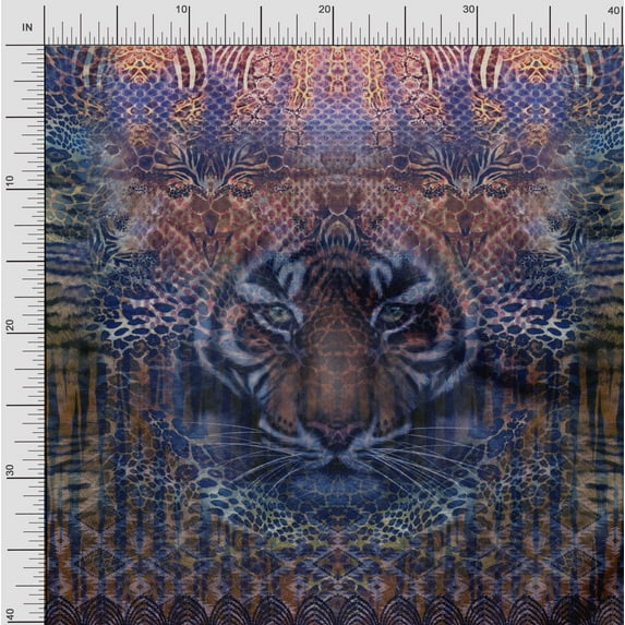 Soimoi Crepe Silk Fabric Tiger Face Panel Print Fabric by Yard 42 Inch Wide