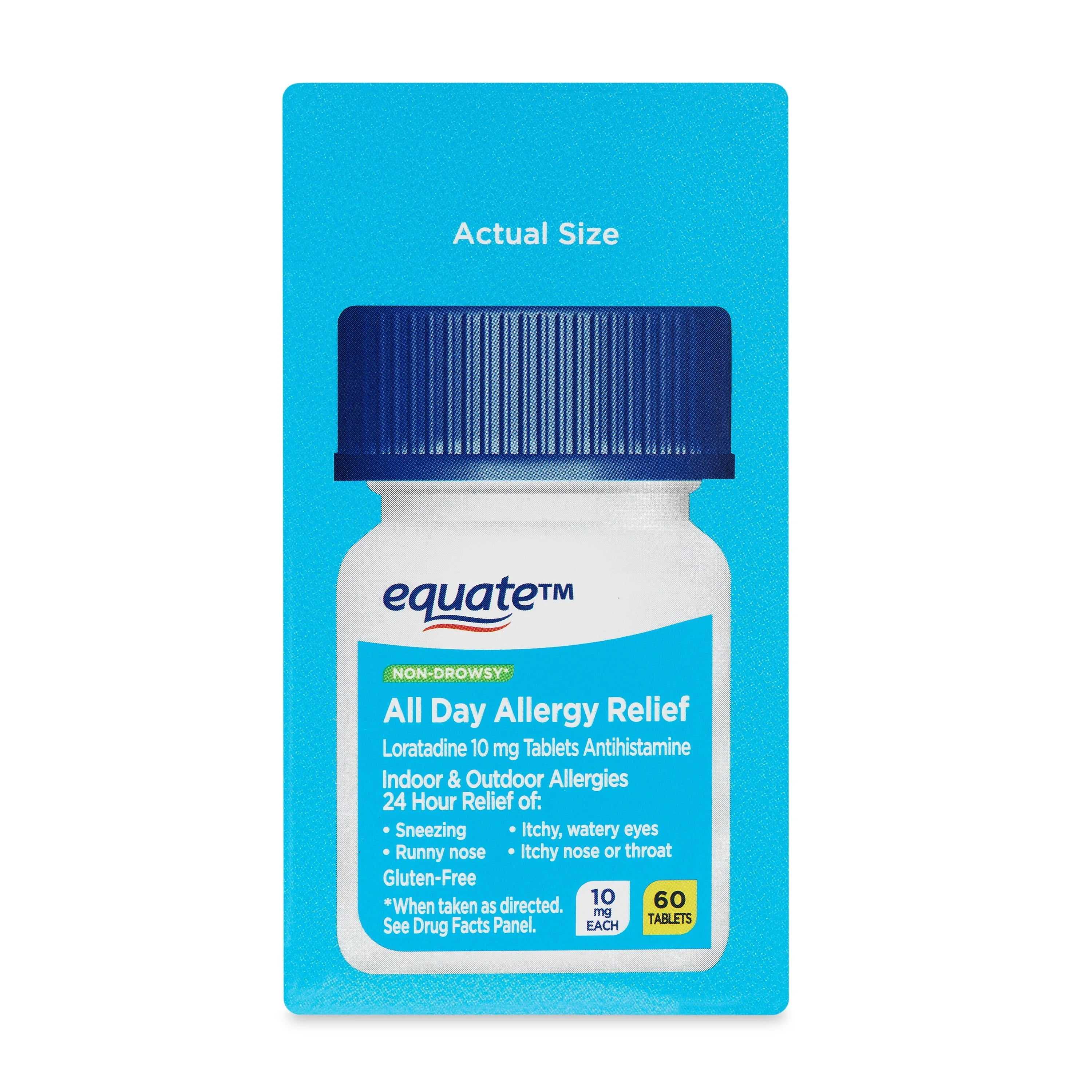 (6 pack) Equate Non-Drowsy All Day Allergy Relief Loratadine 10 mg Tablets Antihistamine, 120 Count (2x60 Count), Compare to ClaritinÂ® 24 Hour Active Ingredient