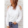 thumbnail image 2 of ABPHQTO Suéter blanco con hombros descubiertos y empalme de encaje con cuello redondo para mujer, 2 of 5