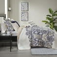 thumbnail image 3 of Madison Park Quilt Set Damask Pattern 6 Piece Full/Queen Reversible Coverlet Set Navy and Grey, 3 of 12