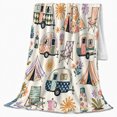 thumbnail image 2 of Whimsical Retro Camping Trailers Tents Watercolor Pattern, Rustic Camping Scene, Warm Flannel Blanket for Cabin and Lodge, Outdoor Lovers Camping Gift, Rustic Home Decor, 2 of 9