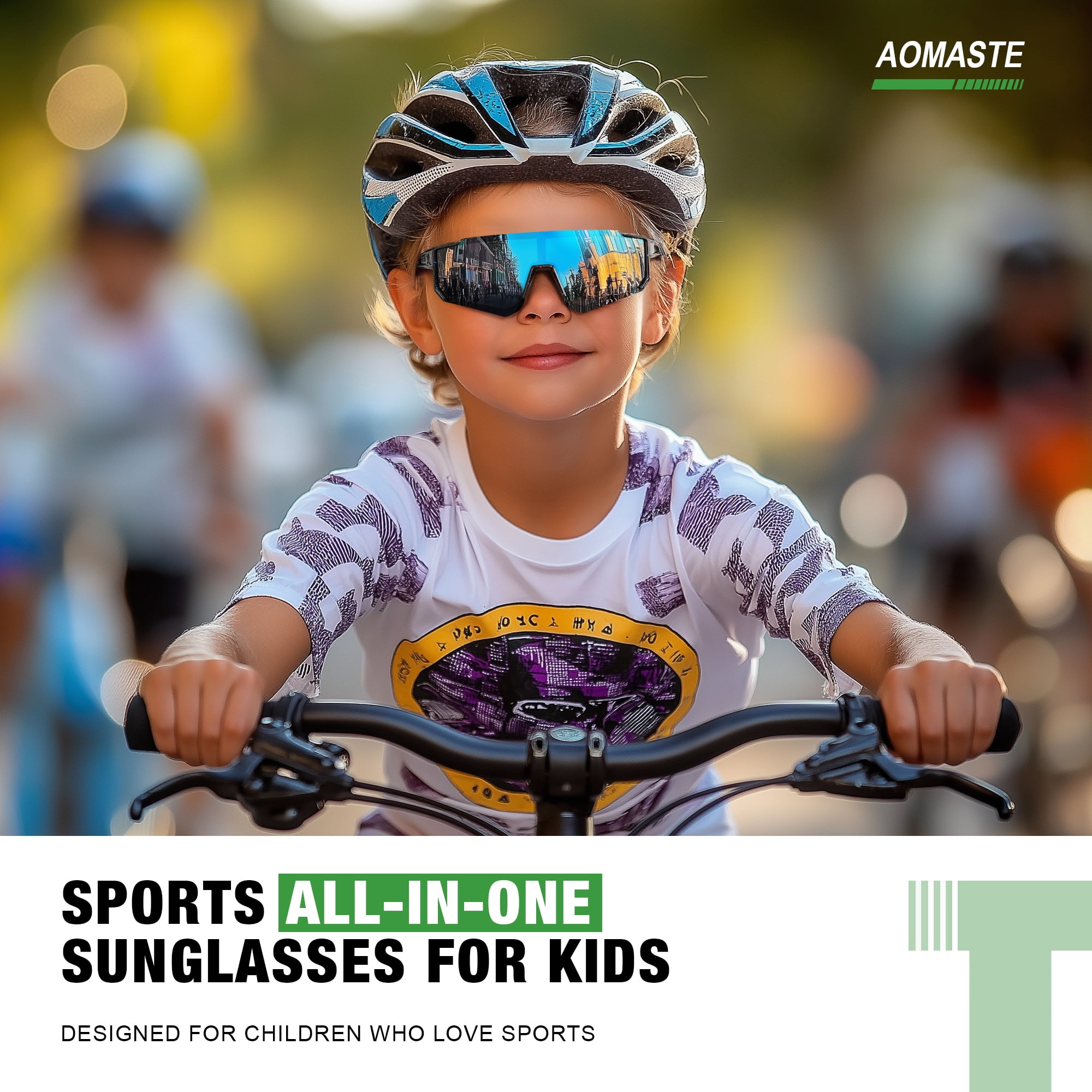 AOMASTE Kids Polarized Sunglasses Baseball Sunglasses Youth Age 3-12 Sports UV Protection Goggles(Black/Blue/Red-3 Pack)