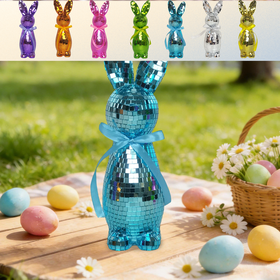 CuiLiyq Mosaic Glass Bunny Easter Decorations, Decorative Disco Rabbit Sculptures for Easter Centerpieces, Spring Tabletop and Shelf Decor, Home Decoration Seasonal Gift (Blue)