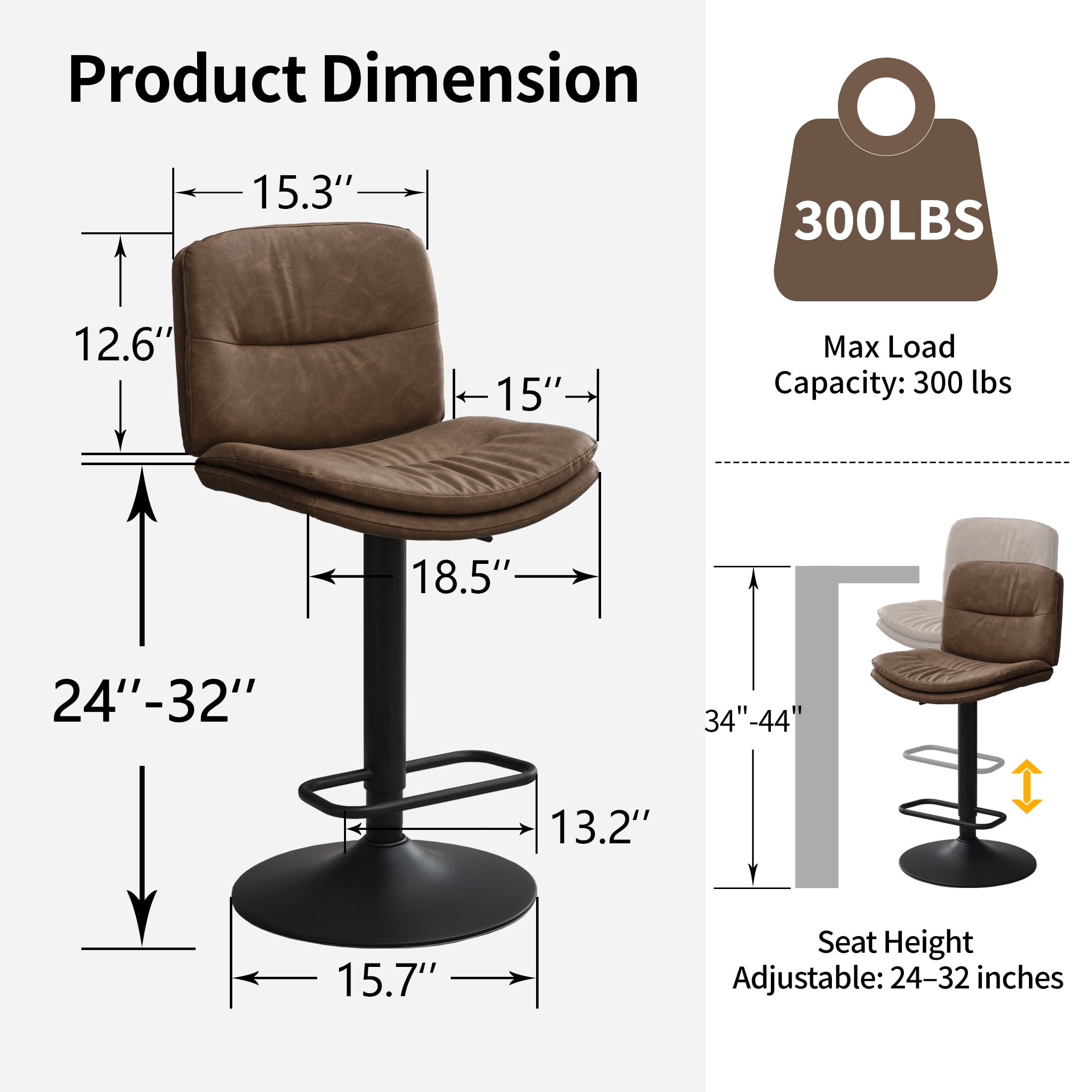 FIRAVOE Swivel Bar Stools Set of 4, Double-Layer Upholstered Counter Height Bar Stools with Back, PU Leather Height Adjustable Barstools for Kitchen Island, Tan
