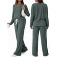 thumbnail image 2 of Conjuntos de Dos Piezas para Mujer, Suéter de Cuello Henley de Otoño, Chándal A Juego, Pijamas Cómodos con Bolsillos Verde S, 2 of 7