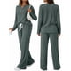 thumbnail image 2 of Conjuntos de Dos Piezas para Mujer, Suéter de Cuello Henley de Otoño, Chándal A Juego, Pijamas Cómodos con Bolsillos Verde L, 2 of 7