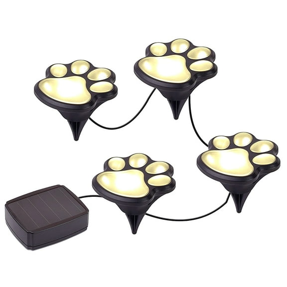 Odash -LED Paw Print Solar Power Decorative for Backyard Driveway Garden Stake Ground Lights- 4 Pack