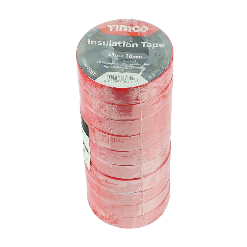 Timco - PVC Insulation Tape - Red (Size 25m x 18mm - 10 Pieces)