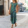 thumbnail image 3 of Robes Longues Bohèmes à Imprimé Floral pour Femmes Été Col Rond Manches Courtes Poches Robe Femme Vintage Décontractée Maxi Robes de Soirée, 3 of 7