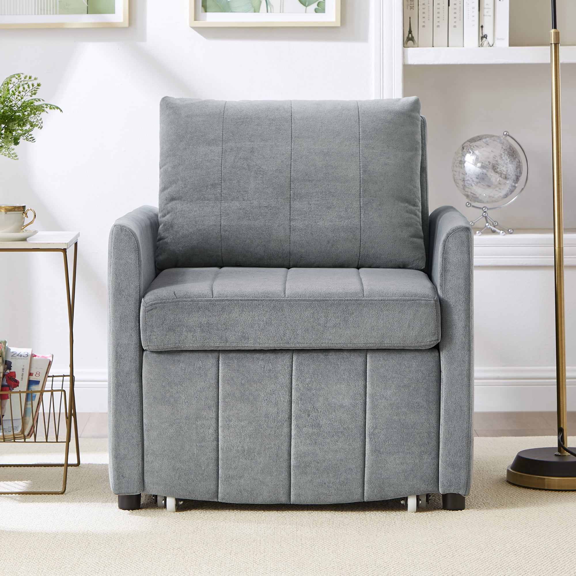 Euroco Multi-Functional Convertible Sofa Bed Chair with 5 Reclining Positions, Hidden Storage, Chenille Upholstery, and Side Pockets – Space-Saving Sleeper for Small Spaces