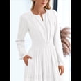 thumbnail image 4 of Vestido de Otoño Informal para Mujer, de Larga, Cuello en V, Cintura Elástica, Ligero, para Invitadas de Boda, con Bolsillos M, 4 of 10