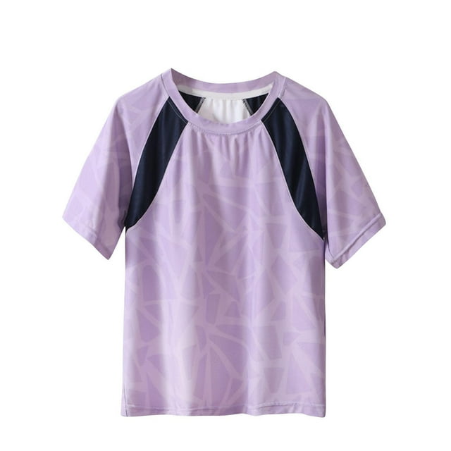 Zpanxa T-Shirts pour Filles Couleur Unie Respirant Manches Courtes Col Rond Haut de Sport Polyester 5 Ans