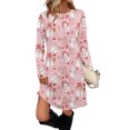 thumbnail image 6 of Women's Fashion Casual Dress with Pockets, Decorative Buttons, Christmas Prints, Round Neck and Long Sleeves for Practical Holiday Wear,Pink,S, 6 of 6