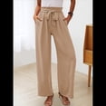 thumbnail image 4 of Pantalones de Salón Anchos para Mujer con Bolsillos, Cintura Alta, Ajustables, con Nudo y Holgados. Caqui L, 4 of 7