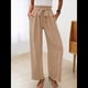 thumbnail image 4 of Pantalones de Salón Anchos para Mujer con Bolsillos, Cintura Alta, Ajustables, con Nudo y Holgados. Caqui M, 4 of 7