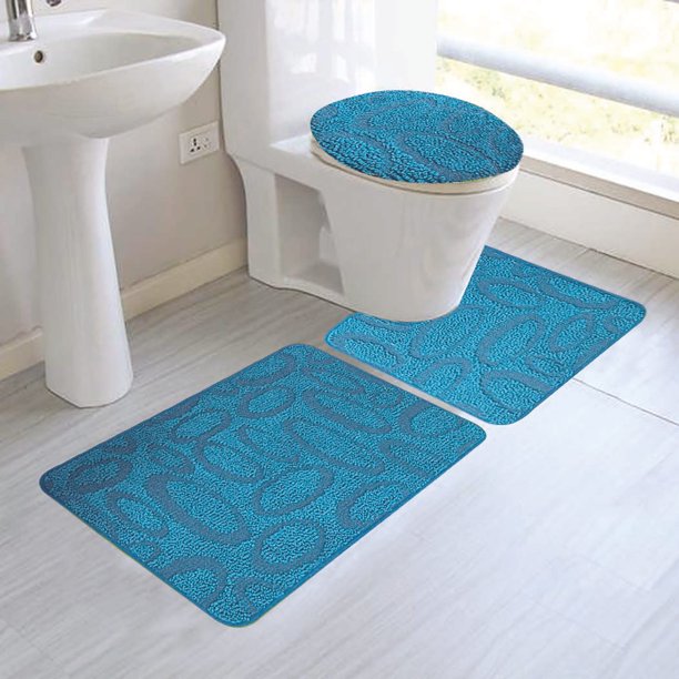 Margaret 3Piece Oversized Bathroom Rug Set, Oval Design, Teal