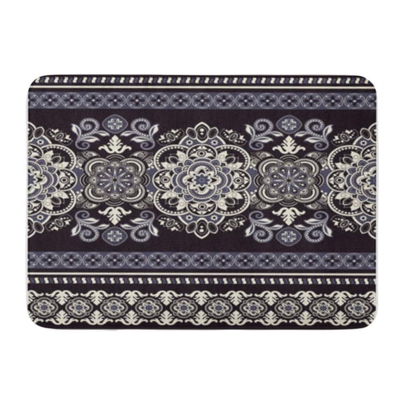SIDONKU Border Striped Floral Paisley Pattern Mandala Drawing Able Flower Doormat Floor Rug Bath Mat 23.6x15.7 inch