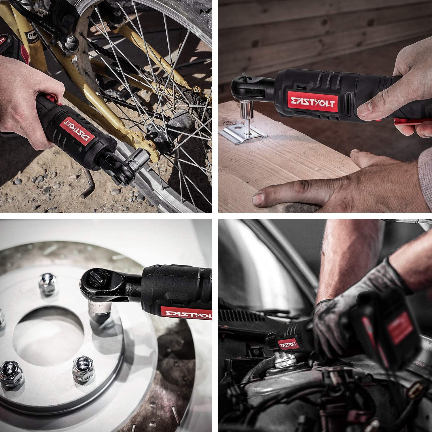 Eastvolt 12V Cordless Electric Ratchet Wrench Set, 3/8" Electric Ratchet with 7-Piece Metric Sockets and 1/4" Adaptor