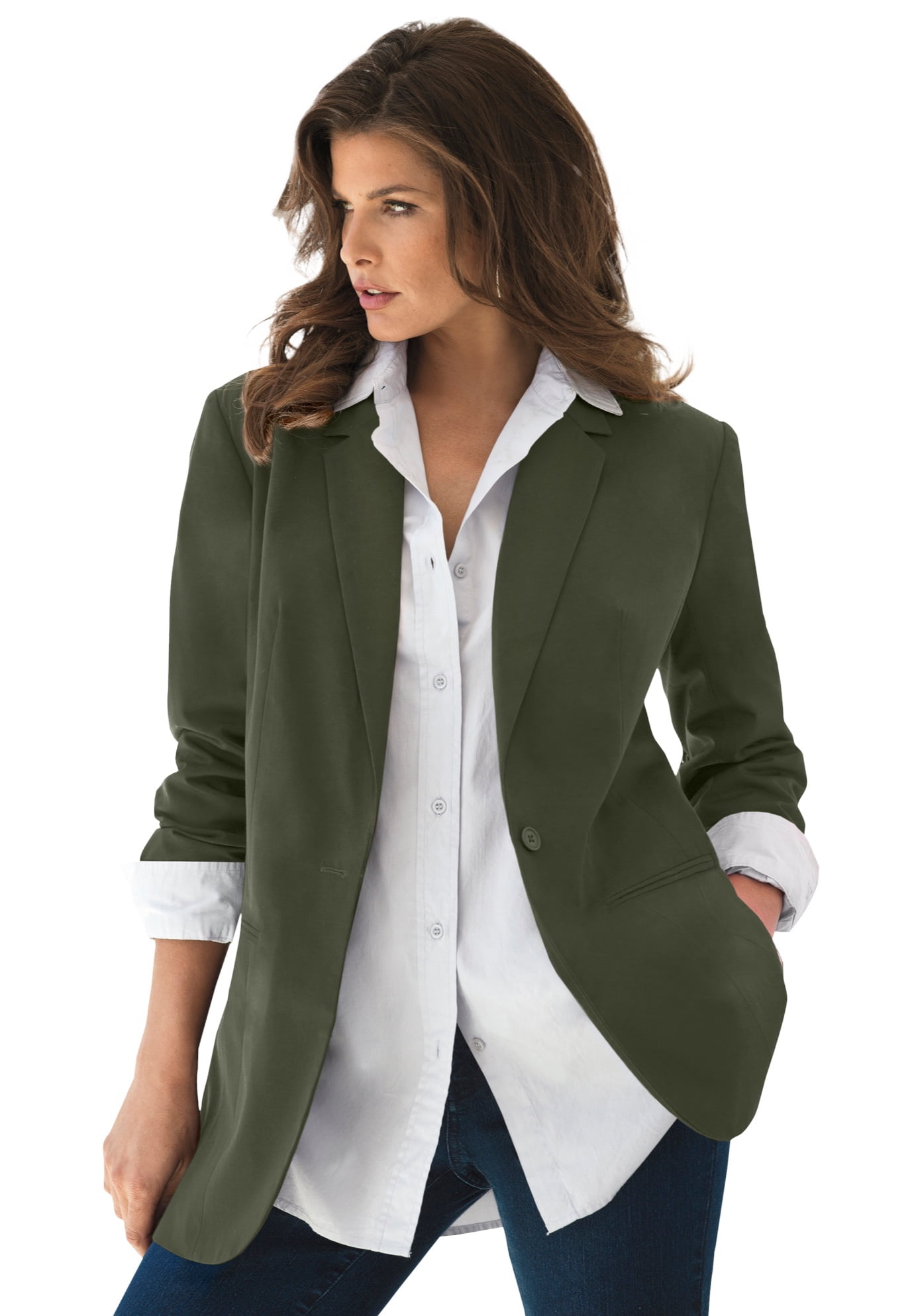 Roaman's Women's Plus Size Boyfriend Blazer Professional Jacket ...