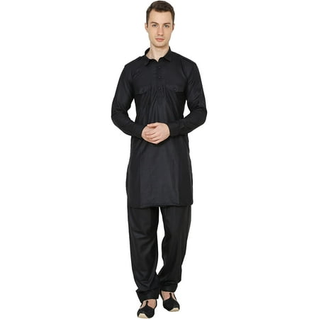

Royal Kurta Men s Cotton Linen Pathani Kurta and Salwar Set (42 Pure Black Pathani)