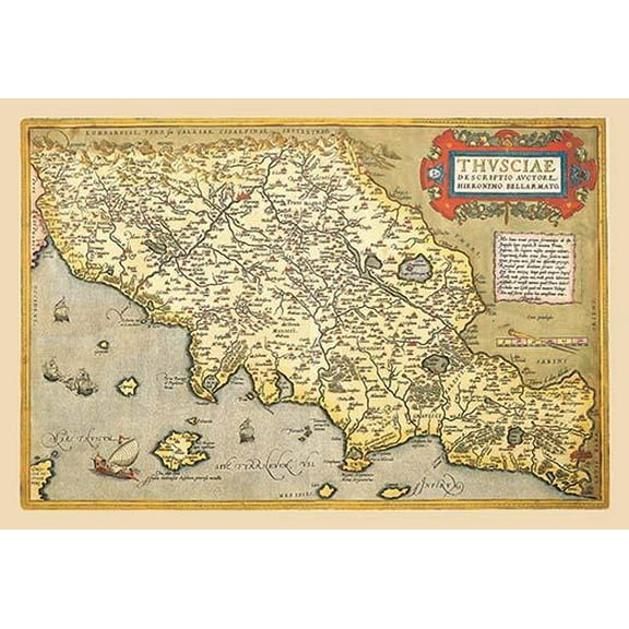 Map of Italian Coast above Rome-Fine Art Canvas Print (20" x 30")