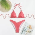 thumbnail image 2 of Womens Swimsuits Plaid Print Lace Up Halter Brassiere With Thongs Brazilian Split Two Piece Bikini Sets For Women Swimwears Sportwear,Red,S, 2 of 5