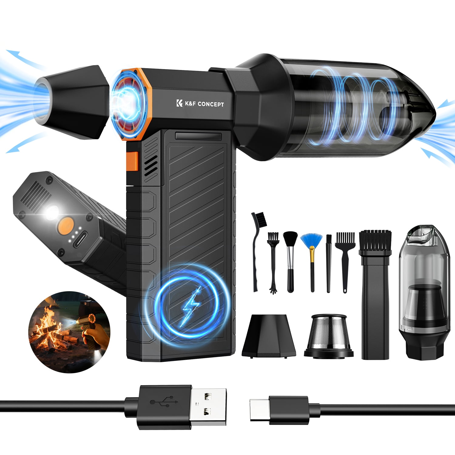 K&F Concept 2-in-1 Magnetic Compressed Air Duster, Electric Air Duster 300000RPM Vacuum Cleaner 3 Gear Super Wind Power Rechargeable for Computer, Keyboard, Car, Home,Outdoor Cleaning