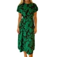 thumbnail image 2 of Xdegoge Womens Boho Dresses Leaves Prints Dress Short Sleeve Crew Neck Midi Outfits High Waisted Elegant Casual Summer Clothing for Business, 2 of 6