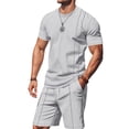 thumbnail image 2 of Men's Short Sleeve Outfits Shirt Sets Shorts for Casual Light Gray L, 2 of 7