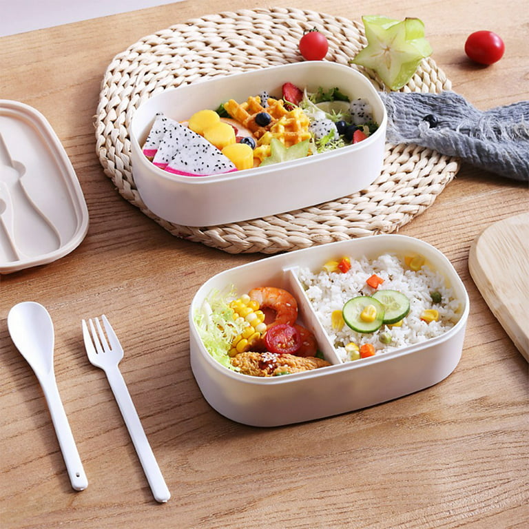 Yesbay 2pcs 1200ml Bento Boxes with Strap Double Layer Built-in Tableware Japanese Style Portable Leak-Proof Lunch Boxes for Daily Life, Size: 18.5