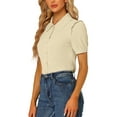 thumbnail image 4 of INSPIRE CHIC Women's Collared Top Peter Pan Collar Short Sleeve Button Front Shirts S Light Khaki, 4 of 6