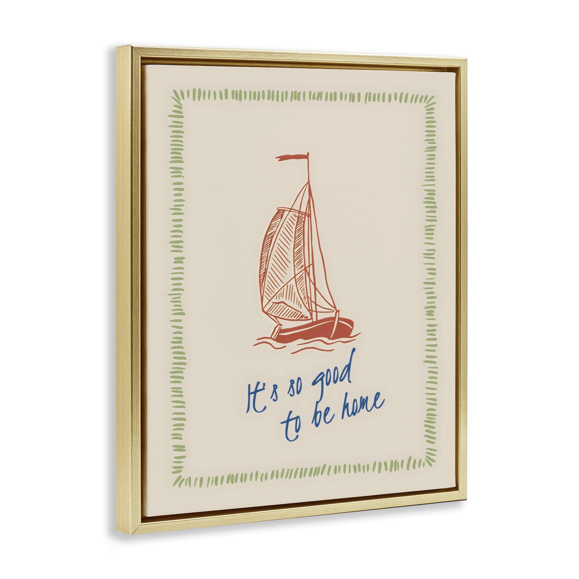 Stupell Industries Good To Be Home Sailboat Gold Framed Floater Canvas Wall Art, design by The Prints Vibe